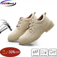 Dewbest/мужские защитные ботинки из телячьей кожи со стальным носком; Рабочая безопасная обувь; дышащая уличная водонепроницаемая обувь; Мужская обувь; большие размеры 36-46