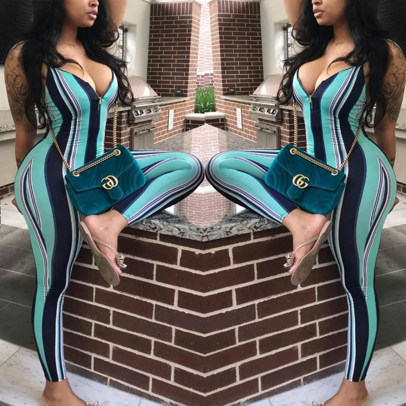 Mono Sexy sin mangas a rayas para mujer, ropa de fiesta informal para discoteca, Pelele con cuello en V de talla grande S-2XL