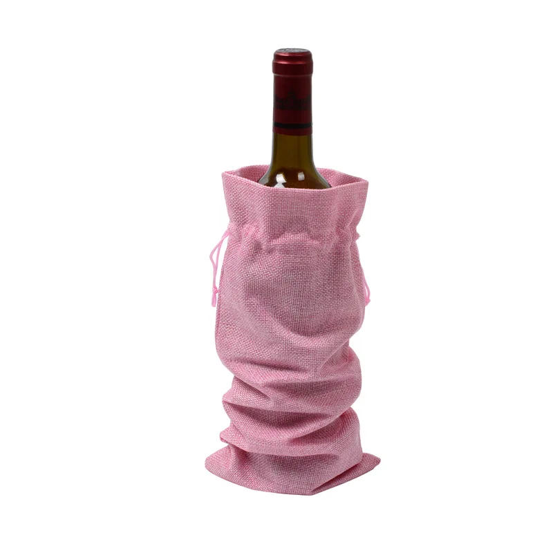 10 Pcs/lot 15x35 cm Rectangle Drawstring Jute Burlap Linen Bags Champagne Red Wine Bottle Bag Wedding Party Packing Pouches