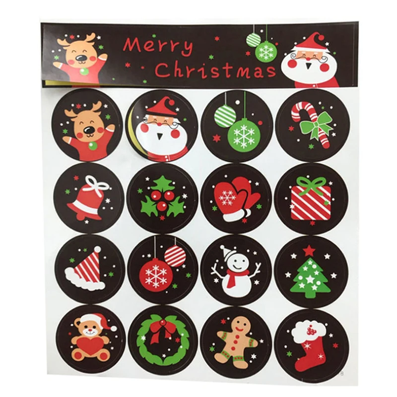 

16 Pcs Merry Christmas Stickers Cute Santa Claus ElK Stickers Decorative Round Label Sealing Stickers Gifts Stationery Stickers