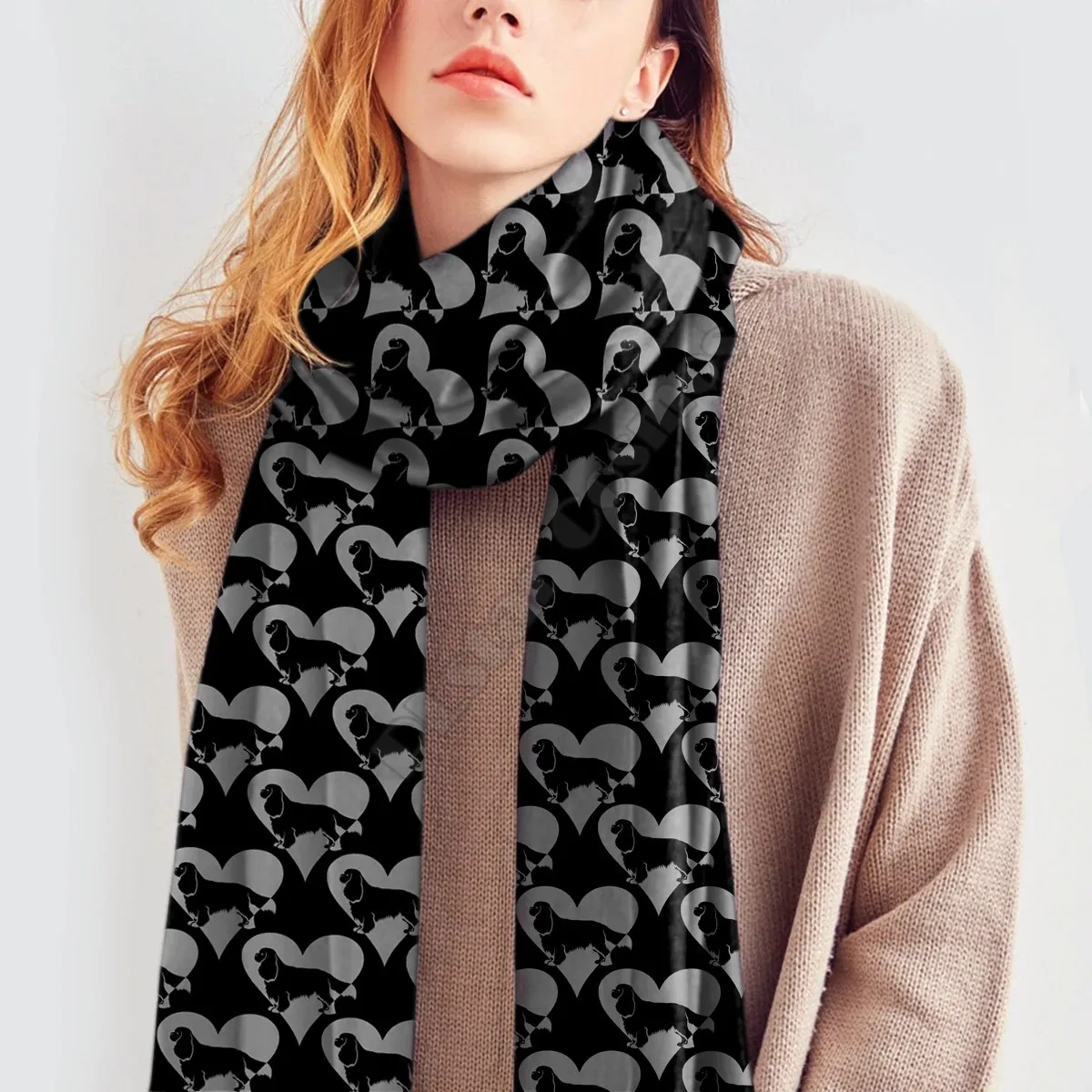 Cute Cavalier King Charles Spaniel Scarf 3D Printed Imitation Cashmere Scarf Autumn And Winter Thickening Warm Shawl Scarf