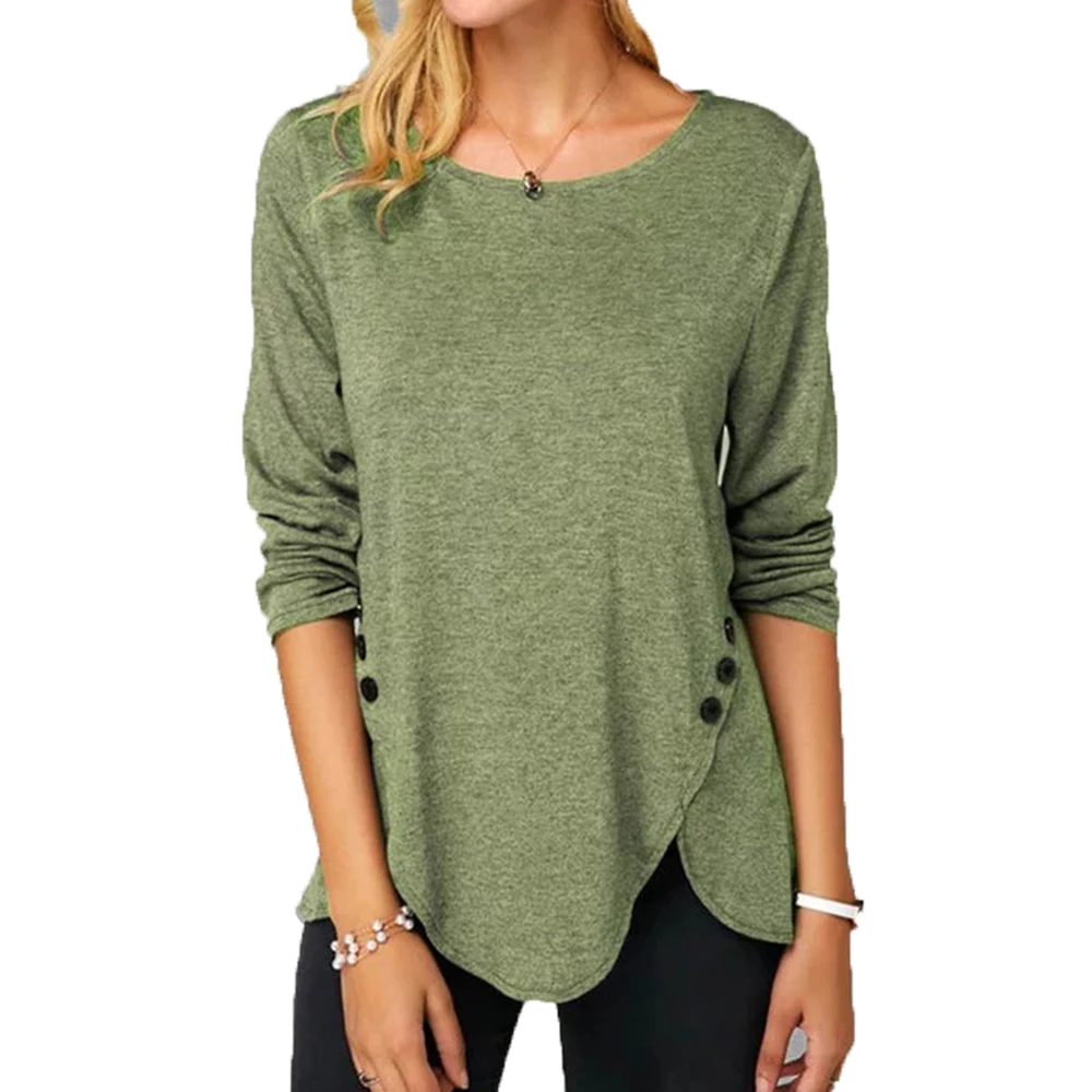 

Button T Shirt With Long Sleeve And Round Collar With Irregular Hem Women Tops Polyester Casual Fashion Dropshipping N18