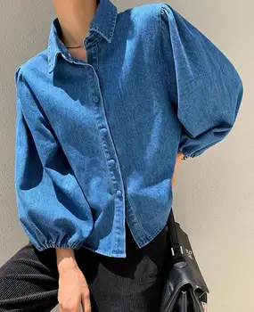 women blue jean shirts