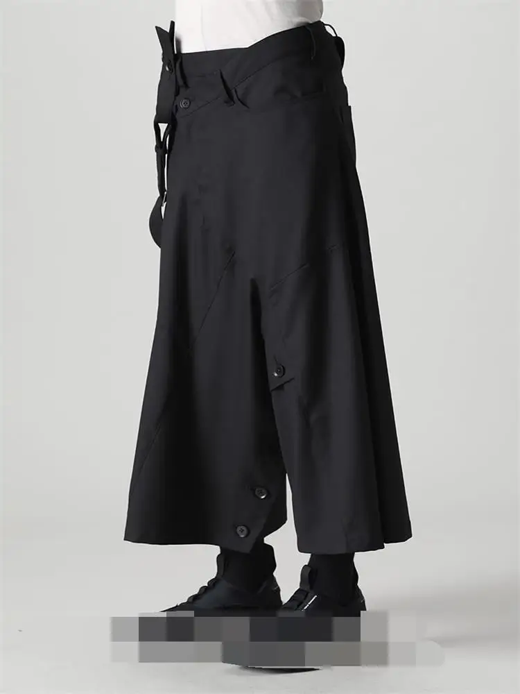 Men's Strap Pant Skirt Casual Pants Wide Leg Pants Spring And Autumn New Black A-Edition Design Irregular Asymmetric Pants