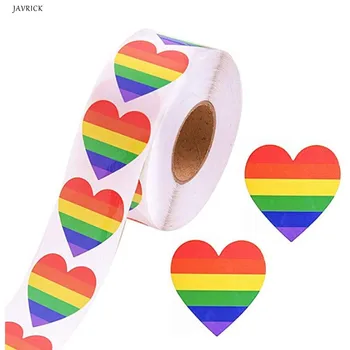

500 Love Rainbow Ribbon Stickers Gay Pride 6 Color Stripes Heart Shape Roll Tape