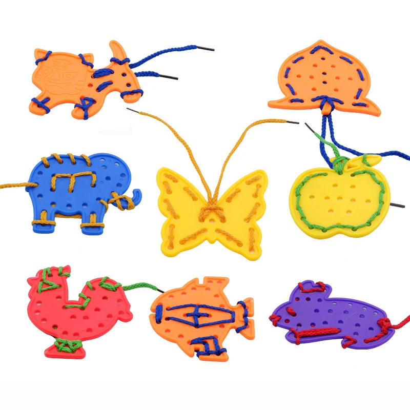 Montessori Lacing Boards educational toys 2/4/8sets Montessori Lacing Boards Chidlren Kids Baby Toddlers Fine Motor Skill Fingers Flexible Training Education Sensory Toys