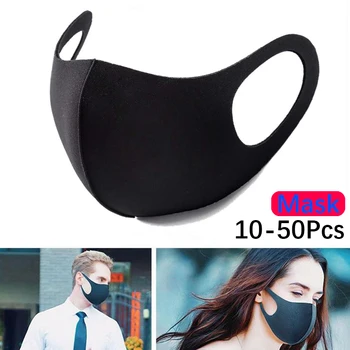 

10 / 50 Pcs Washable Mouth Mask Black Cotton Cloth PM25 Filter Respirator Aust Haze Dust Proof Face Masks Reusable Adult PM 2.5