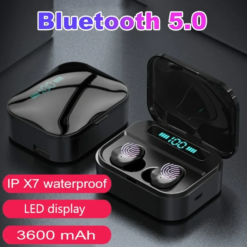 Новинка, мини-гарнитура Bluetooth 5,0, IPX7, водонепроницаемая, CVC8.0, с шумоподавлением, автоматическое подключение, спортивные TWS с зарядным устройством 3600 мАч