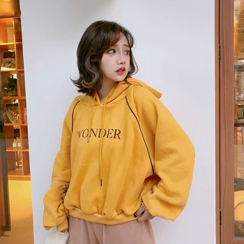

Women Hooded Winter Thicker Plus Velvet Warm Soft Letter Printed Sweatshirts Womens Trendy Ulzzang Pullovers Chic Cute