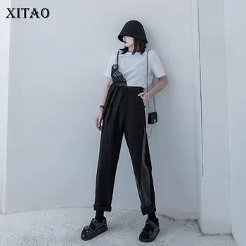 

XITAO Original Slacks Style Women 2020 Spring Sense of Design Patchwork Loose Black Straight High Wide Leg Pants DMY3592