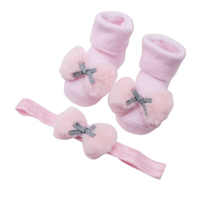 

2Pcs Newborn Baby Sock Girls Soft Socks Baby Sweet HairBand+Non-slip Cotton Socks Children Headband