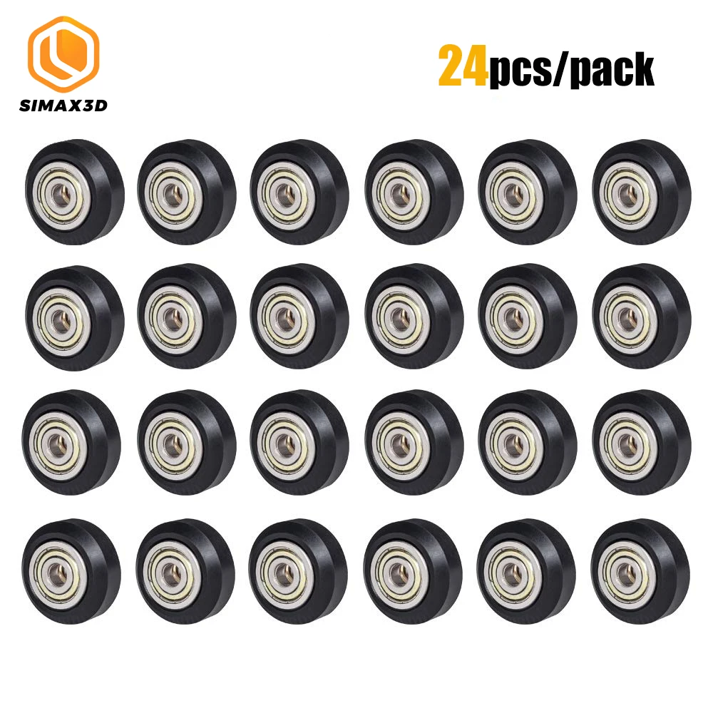 

SIMAX3D 12/24pcs CNC POM Plastic Wheel with 625zz Idler Pulley Gear Passive Round/V-Slot Perlin Wheels for CR10 Ender 3/3 Pro