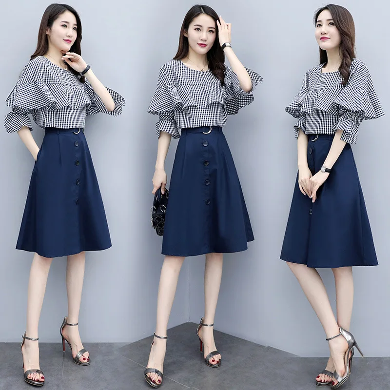 

2019 Summer Fashion Elegant Fashion Pattern Tops Simple Cool Versatile Skirt Set