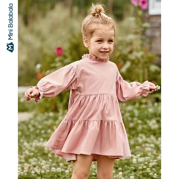 

Minibala Girls dresses 2020 autumn new half-length dress printed ruffled dress