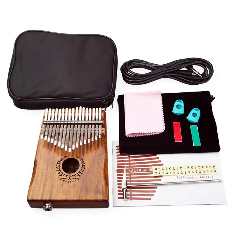 

17 Keys EQ kalimba Acacia Thumb Piano Link Speaker Electric Pickup with Bag Cable 17 keys Solid Wood Kalimba Musical Instrument7
