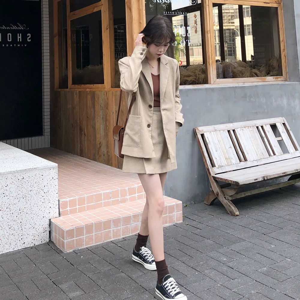 

CHIC Korean-style Suit Set 2019 Autumn New Style WOMEN'S Dress Retro Young-Style Coat + Skirt Two-Piece Set