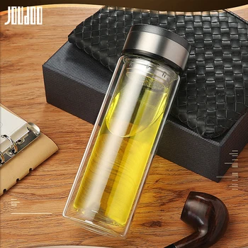 

JOUDOO Double-layer Glass Water Bottle High Temperature Borosilicate Drinkware Teapot Sports Car Water Tea Bottle with Infuser