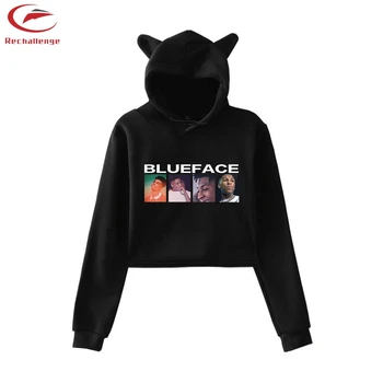 

Blueface Crop tops 2019 women's long sleeves Blueface Women's Cat ears clothes Short top fashion trend