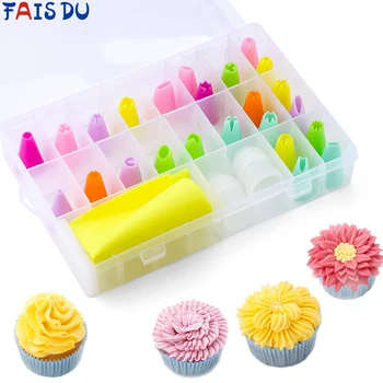 

28pcs Color Childlike Reusable Decorative Flower Mouth Set Box Pastry Bag Nozzle Converter Baking Gift DIY Cake Decoration Tool