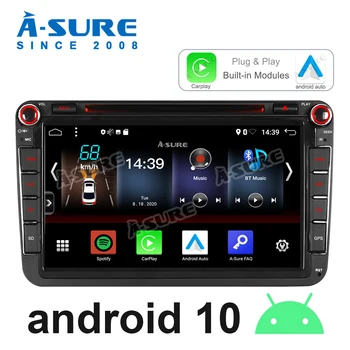 

A-Sure 2 Din 8'' Android 10 Dual FM Tuner Radio DVD CarPlay GPS Navigation For VW Golf 5 6 MK Polo Passat B6 Tiguan SKODA Seat