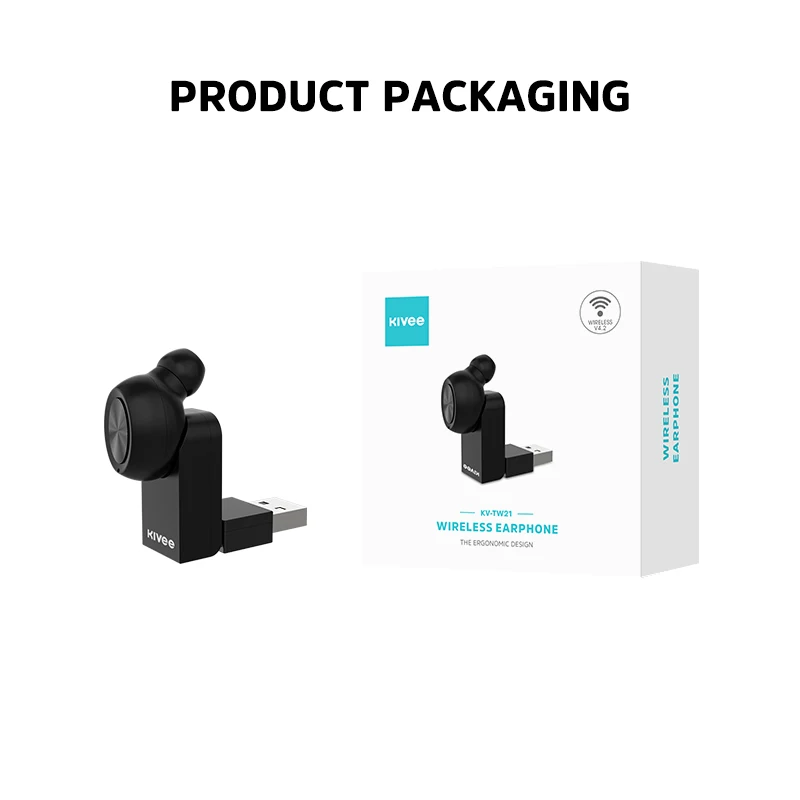 KIVEE TW21 USB Charging Wireless Bluetooth Earphone for Car Driving Single Handsfree with Microphone Business Bluetooth Headset