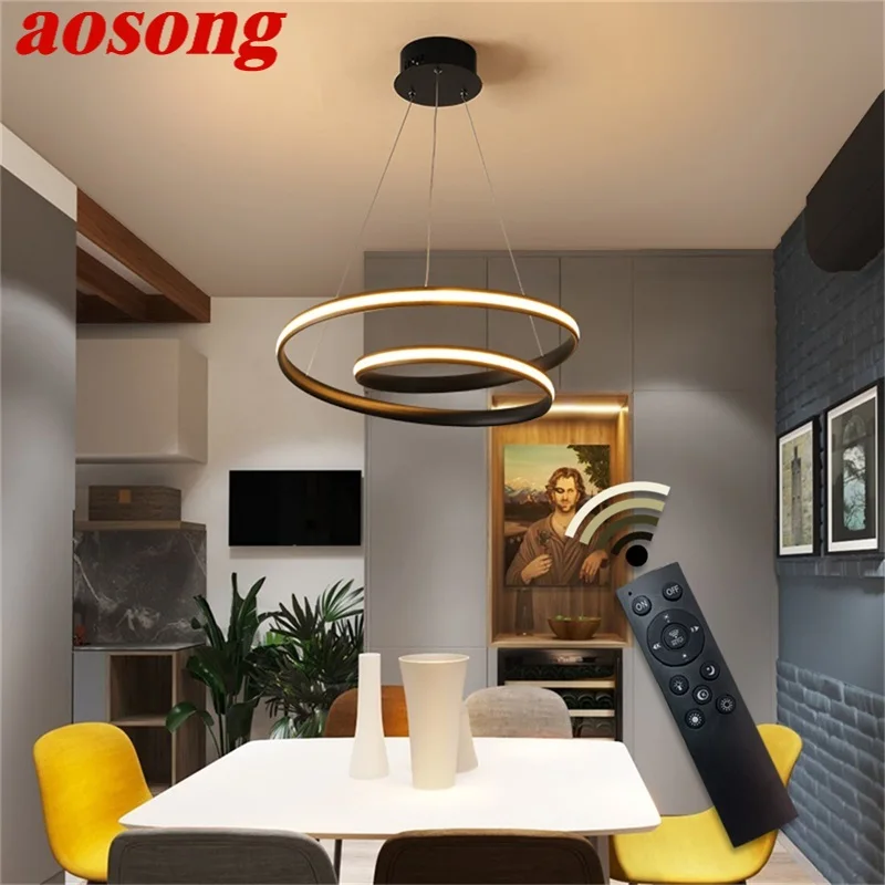 

AOSONG Pendant Light Fixtures LED with Remote Control Dimmable Modern Home Decorative For Dining Room Restaurant