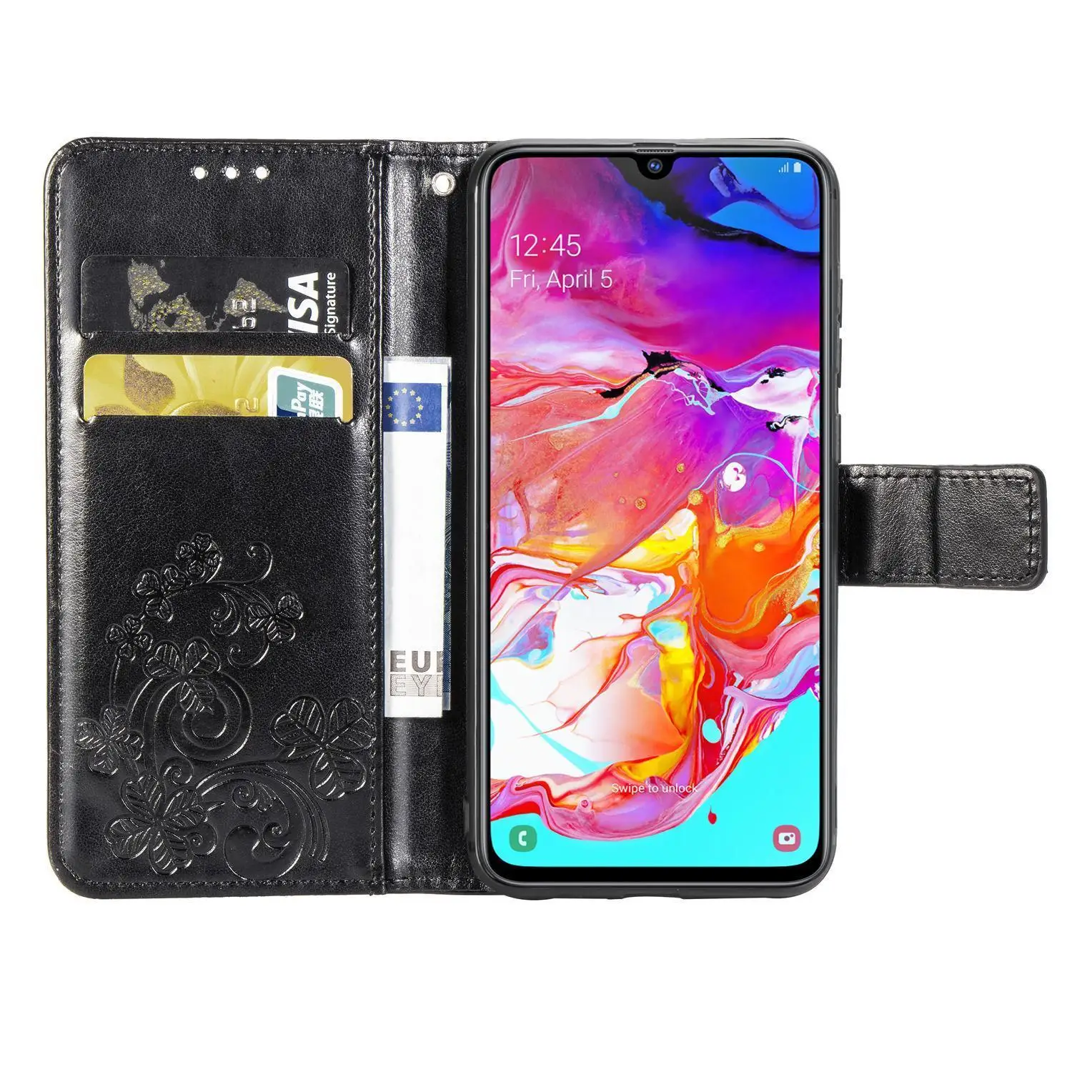 Чехол-бумажник чехол для samsung Galaxy A90 5G A70 A60 A50 A40 A30 A20 A10 в виде четырехлистного клевера тисненый кожаный чехол-портмоне с откидной крышкой A10S A20S A10E A20E Coque
