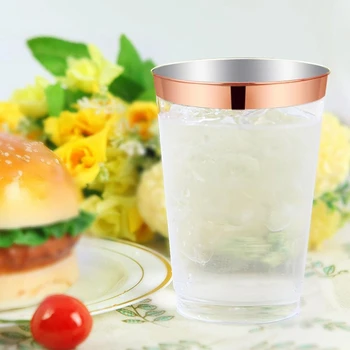 

AFBC 12Oz 50 Pieces Disposable Plastic Transparent Cup Gold Bronzing Wedding Party Wine Juice Cup Tableware for Home Party Suppl
