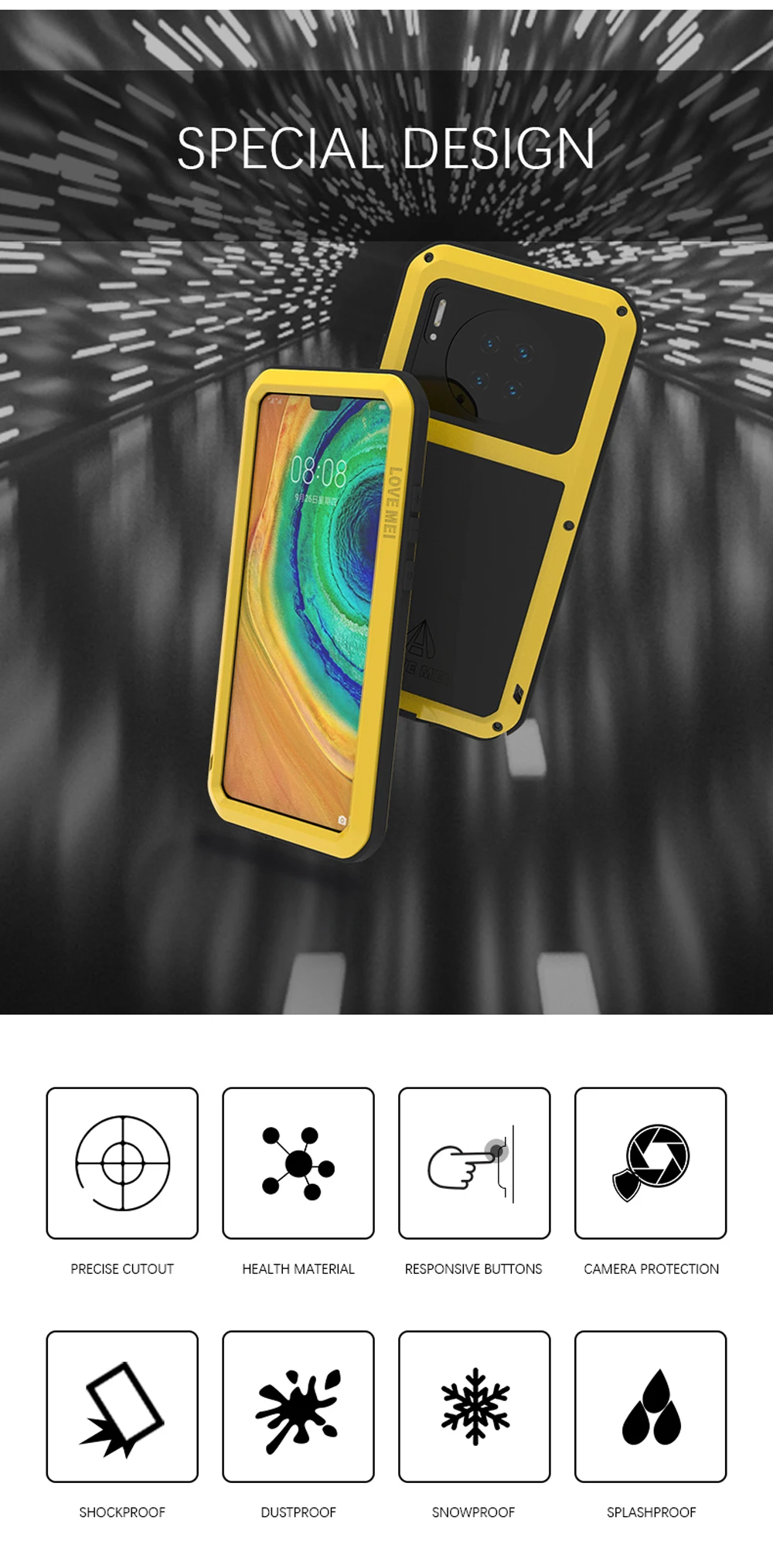 Мощный противоударный чехол LOVE MEI для huawei mate 30 mate 30 5G, сверхпрочный чехол, силиконовый металлический чехол, закаленное стекло