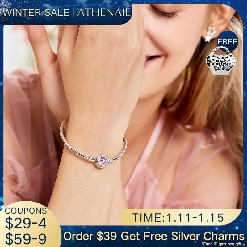 Женский браслет из серебра 925 пробы с розовым фианитом и эмалью|bracelets & bangles|enamel