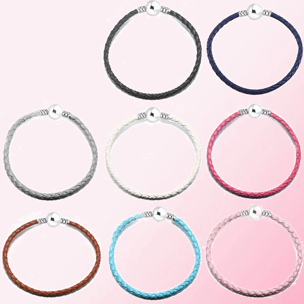 925 пробы, серебряный, классический, многоцветный, двойная петля, кожаный канат, женские очаровательные, оригинальные ювелирные изделия
