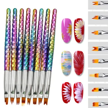 

8pcs Nail Art Brush Set Manicure Tool Drawing Carving DIY Home Salon Nylon UV Gel Portable Painting Pen Easy Apply Polish