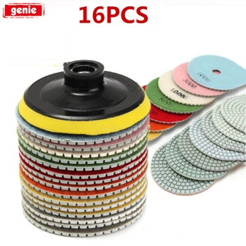 

16pcs 4 inch 100mm Diamond Polishing Pads Wet/Dry Grinding Discs Set For Granite Stone Concrete Marble Polishing Use