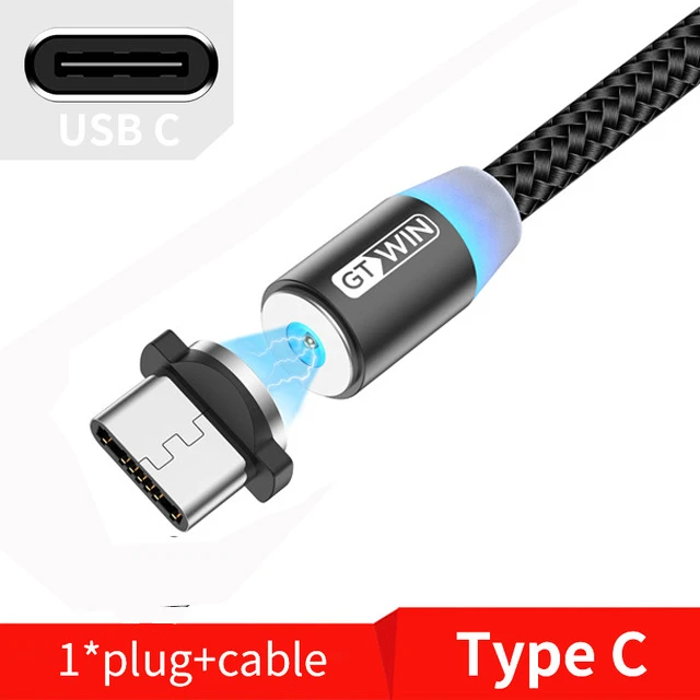 GTWIN 1 м/2 м Магнитный Micro USB кабель для iPhone samsung Быстрая зарядка usb type C Магнитный зарядный usb кабель зарядный шнур для телефона - Цвет: Black Type-C Cbale