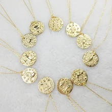 12 созвездия зодиака Знак Статуэтка монета ожерелье в 925 пробы серебряных horoscopes женские ювелирные изделия Золотая медаль ожерелье для женщин