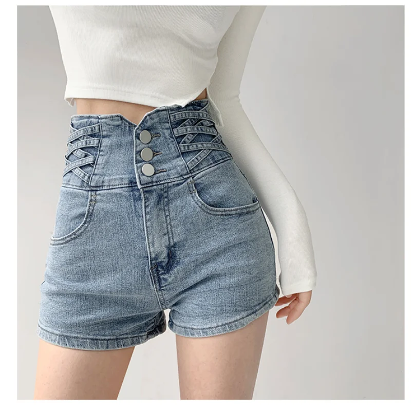 Button High Waist Denim Shorts for 