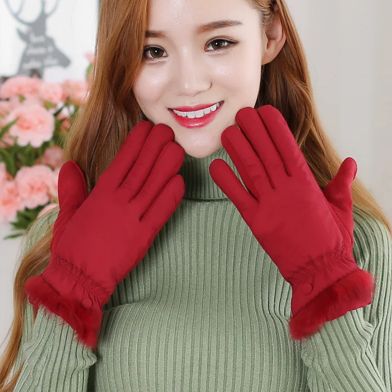 see chart Winter plush and thicker warm lady gloves, touch screen cold-proof outdoor riding gloves - Цвет: see chart