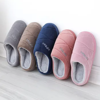 

Couple Winter Warm Flat Home Plush Soft Indoor Slippers For Men Large Size Anti-slip Winter Floor Bedroom Shoes D#