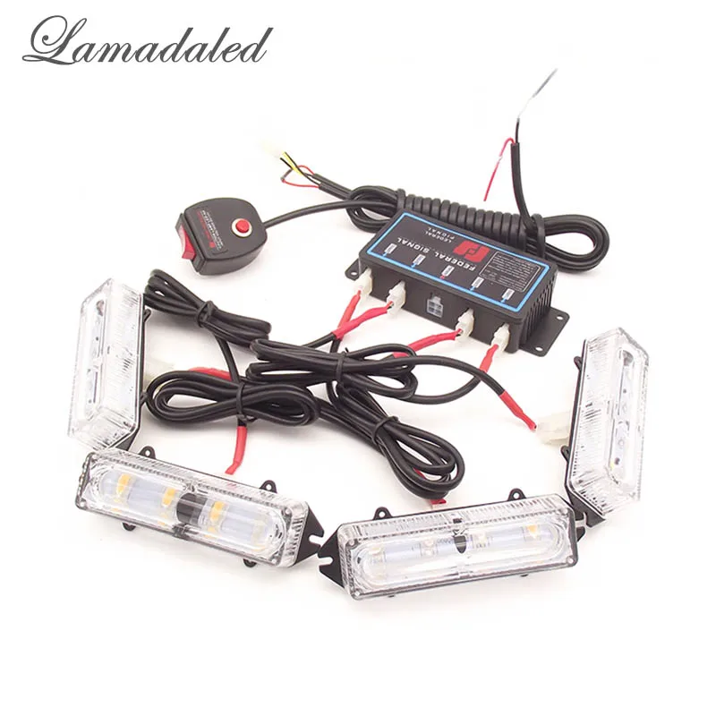 4pcs 10cm high bright led red blue police vehicle strobe Lights 4x4 LED car grille light automobile flash warning lamp