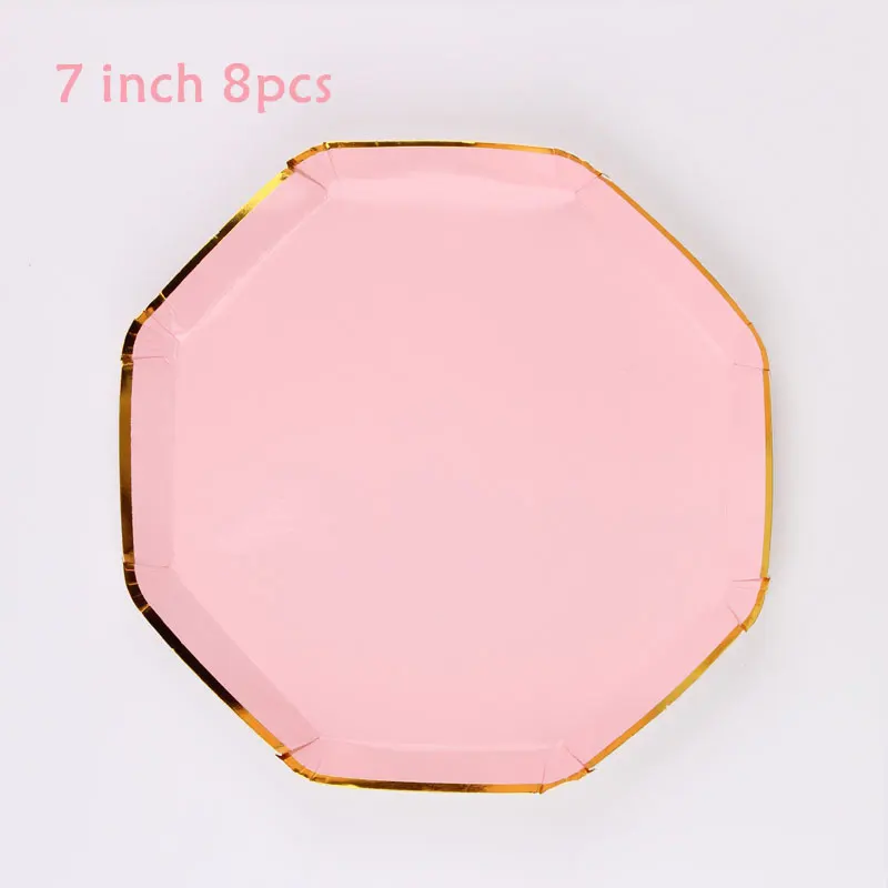 7 inch 8pcs Одноцветная бумажная тарелка розовая тема одноразовая посуда набор для 8 человек Fiesta Decoracion Baby Shower вечерние украшения для девочек - Цвет: 7 inch 8pcs