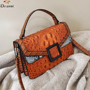 

DORANMI Crocodile Style Flap Bags For Women 2019 Metal Shoulder Bag Female Crossbody Bags Square Messenger Bolsos Mujer CBB483
