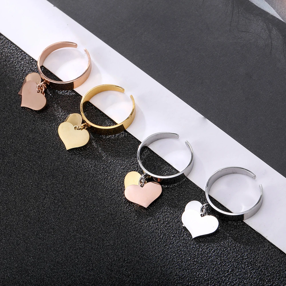 Double Heart Stainless Steel Rings for Women Gold Silvery Wedding Engagement Charm Female Rings 2021 Trend Jewellery Party Gifts