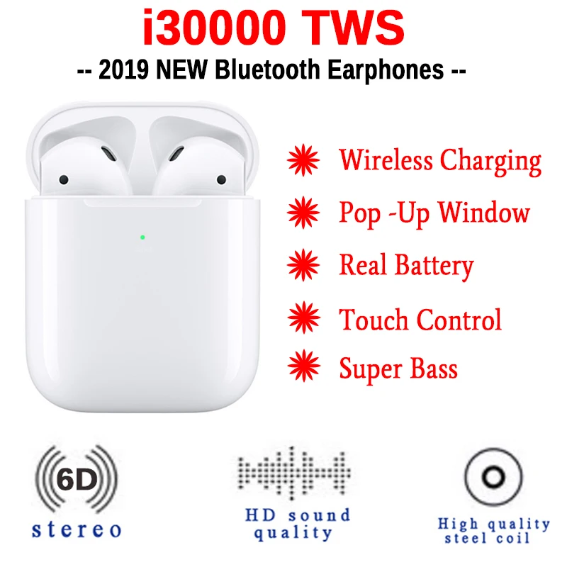 

i30000 TWS 1:1 Pop Up Earphones Wireless Charging Bluetooth 5.0 Earbuds Earphone 6D Super Bass PK H1 W1 i12 I80 i500 i9000 TWS