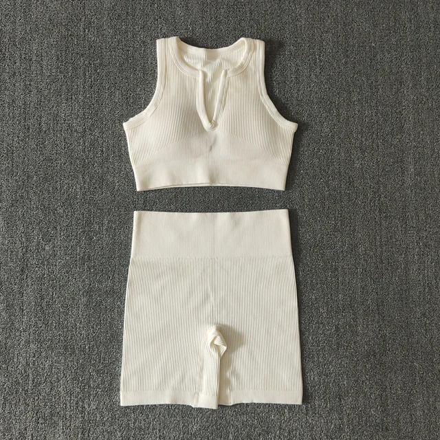 2/4/6PCS Seamless Women Yoga Set Workout Sportswear Fitness Bra Sport Pants Gym Clothing High Waist Leggings Shorts Sports Suits VestShortsWhite