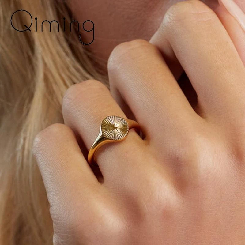 Anillos sencillos Metal y oro mujer, joyería Retro Vintage, sello de sol minimalista, Bague|Anillos| - AliExpress