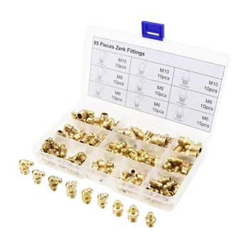 

Great Performance 95Pcs Brass Zerk Grease Nipple Fitting Kits(M6/M8/M10)