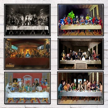 

Poster Prints Hot The Last Supper Horror Collage Character Avengers Art Canvas Oil Painting Wall Pictures Living Room Home Decor