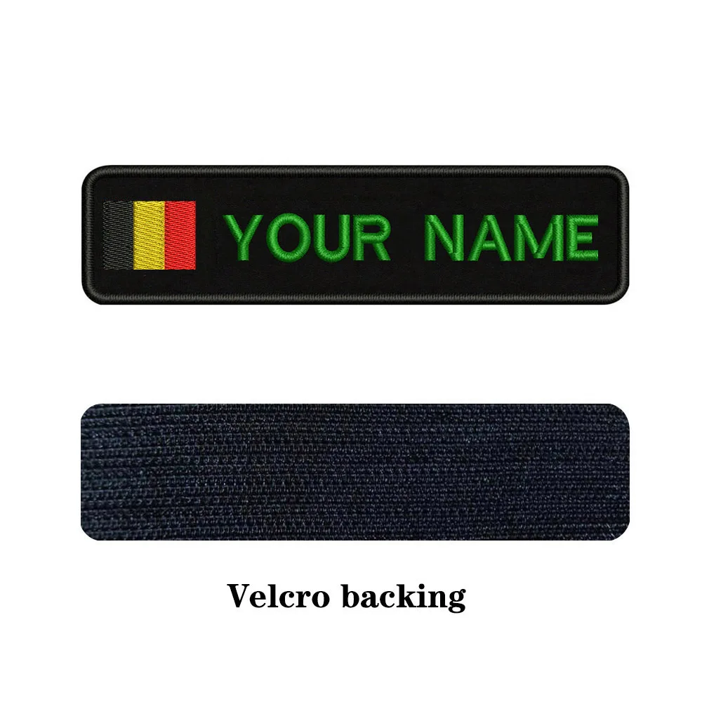green-Velcro Индивидуальная вышивка бельгийского флага с именем или заплатка с текстом 10 см* 2,5 см значок Железная на или липучке Подложка для одежды брюки рюкзак шляпа - Цвет: green-Velcro
