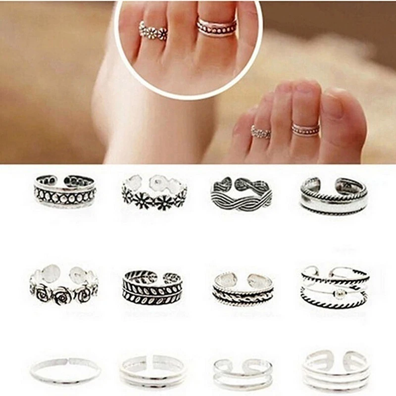 Anel de pé do vintage conjunto para as mulheres praia toe conjunto anel verão sexy charme aberto pé anéis jóias acessórios presentes|Anéis| -