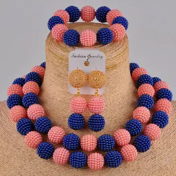 

in fashion royal blue and peach nigerian wedding african beads costume jewelry set
